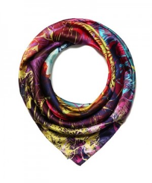 Women's Lightweight Floral Square Silk Scarf Shawl - Floral-58 - C4184AZNUHI