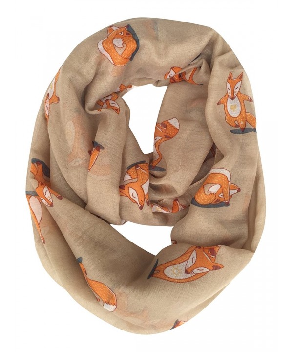 GERINLY Cute Fox Print Infinity Loop Scarves For Women - Light Coffee - CX187322ON4