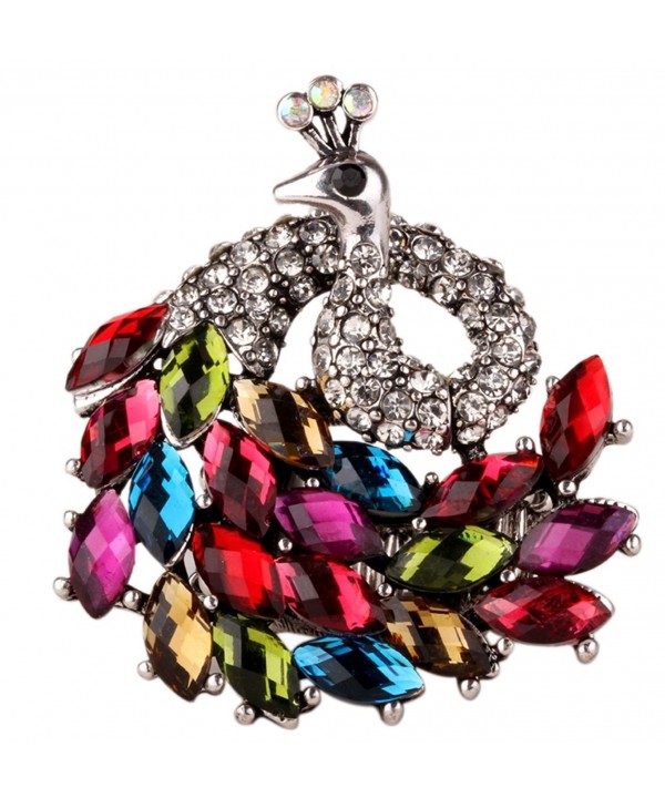 YACQ Jewelry Women's Crystal Peacock Stretch Rings Scarf Ring Buckle Clip Women - Multi-color - CD12KVEJT8F