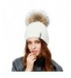 JULY SHEEP Crochet Knit Fur Hat With Real Large Fur Pompom Beanie Hats Winter Ski Cap - White - CK183NTC7W0