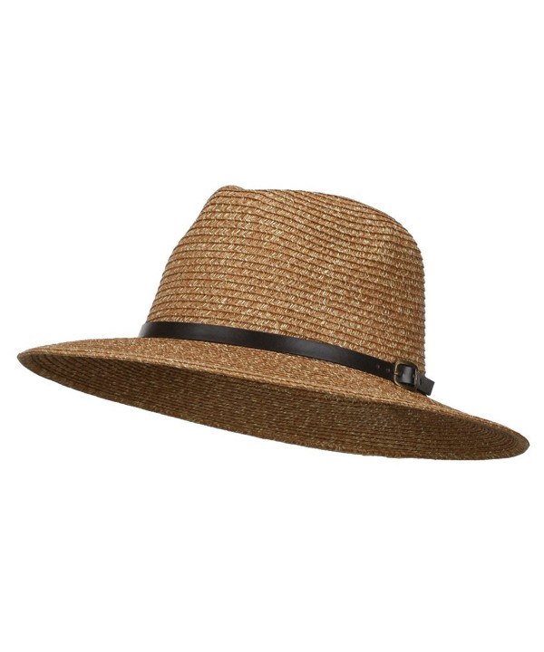 Men's Large Brim with Belt Fedora - Brown - CA11WYQ8XBD