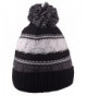 Simplicity Striped Knit Pom Winter Cuffed Beanie Hat for Men / Women - Grey/Black - CL12OBO9XXV
