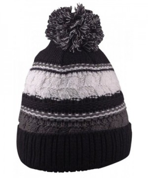 Simplicity Striped Knit Pom Winter Cuffed Beanie Hat for Men / Women - Grey/Black - CL12OBO9XXV
