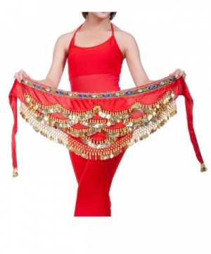 Ru Sweet Triangular Belly Dancing Hip Scarf Wrap Skirt And Gold Coins - Red - CS11TF7EWNR