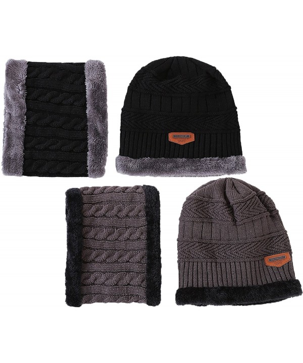 Ababalaya Women's Winter Warm Fleece Knit Beanie&Neck Scarf Windproof Face Mask Sets - Black+dark Gray - C4188ISE7I7