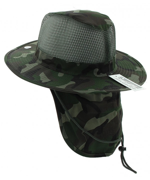 JFH Wide Brim Bora Booney Outdoor Safari Summer Hat w/Neck Flap & Sun Protection - Dark Green Camouflage - C511L1L4HVH