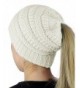 URUNIQ Women Beanie Ponytail Hat Messy High Bun Knit Hat Ribbed Stretchy Cap - White - CG187Q65UMO