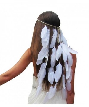 PRAGOO Feather Headband Bohemia Hairband Wedding Bride Headwear White Tassel Fascinator - C4184NLMSEA