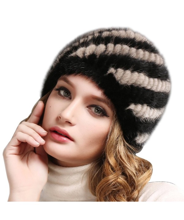 FURTALK Womens Mink Fur Winter Hat - Luxurious Warm Skiing Hats Cap For Women Girl Orginal - Blackgrey Single - CS18655OICX