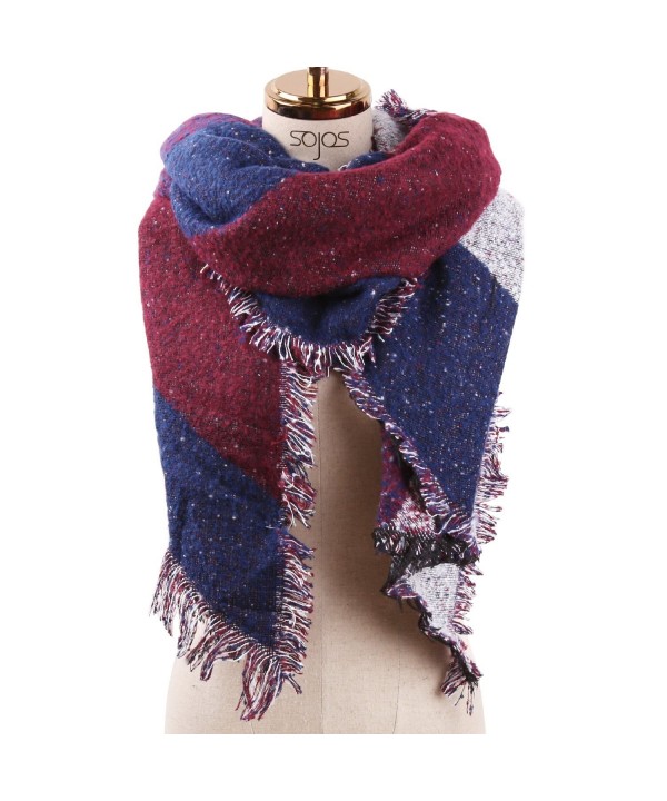 SOJOS Stylish Warm Womens Cape Scarves Plaid Tartan Scarf with Tassels SC314 - C3 Burgundy&navy Plaid - CI187DMUK9E