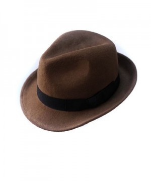 Wool Trilby Hat Felt Panama Fedora jazz Sun Beach style With Black band for Man Cap - Brown - CC18694LI2M