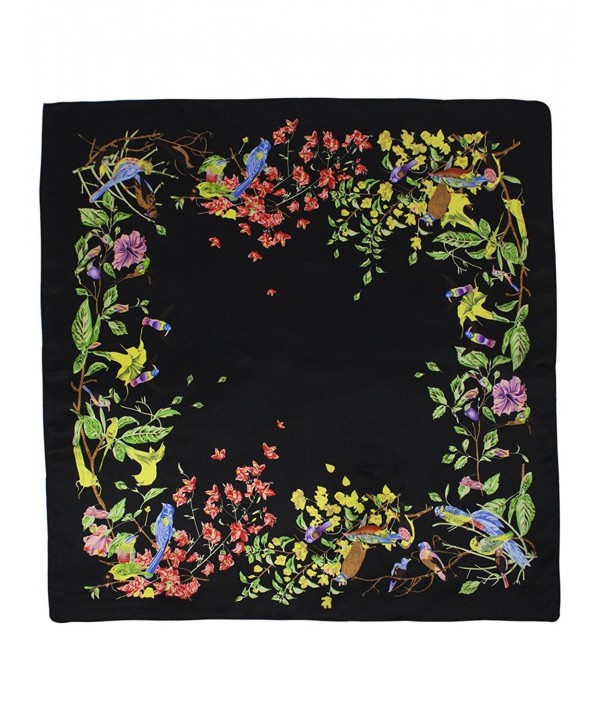 Dahlia Women's 100% Square Silk Scarf - Various Design Neckerchief - Birds Among Blossom - Black - C812LCK1T9T