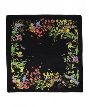 Dahlia Women's 100% Square Silk Scarf - Various Design Neckerchief - Birds Among Blossom - Black - C812LCK1T9T