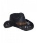 Straw Cowboy Hat W/ Vegan Leather Band & Beads- Shapeable Brim- Beach Cowgirl - Black - CT11UYA6TOD