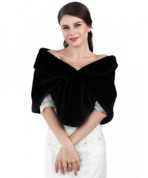 Bridalvenus Bridal Fur Wraps and Shawls with Clasp Cape for Women and Grils(Black) - CC12N25SLEN