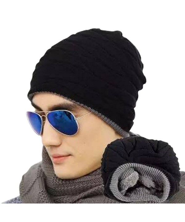 JOYEBUY Men's Soft Lined Slouchy Beanies Hat Warm Winter Thick Knit Skull Cap Valentine's Gift - Black - CY1858LR8RA