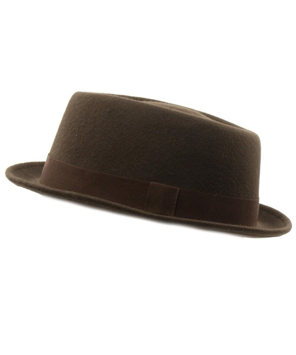 Men Winter 100% Wool Boater Porkpie Derby Ribbon Band Fedora Hat S/M 56cm - Brown - CI11HZICVPJ