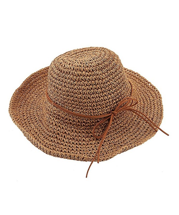 Tinksky Women Sun Caps Foldable Summer Beach Sun Straw Hats (Khaki) - CI17YSXLTSO