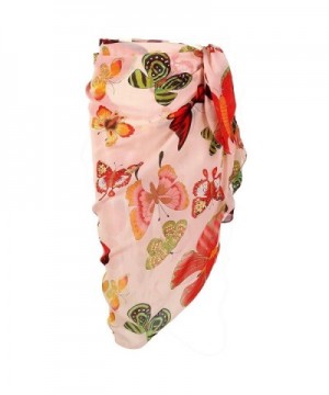 CHIC DIARY Women Chiffon Pareo Beach Wrap Sarong Swimsuit Scarf Cover Up For Vacation - Pink-butterfly - CT186NCG8LZ