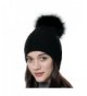 URSFUR Womens Winter Bobble Hat Unisex Wool Knit Beanie Cap with Fur Ball Pompom - Black With Fox Fur Pompom - CK12N23NCMT