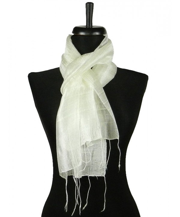 Thai Natural White Hand Craft Pure Raw Silk Fabric Scarf Small Shawl Thailand - CS11EG7Q06D