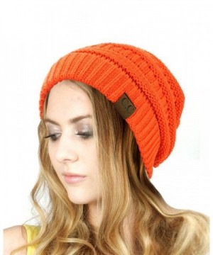 Trendy Warm Chunky Soft Stretch Cable Knit Slouchy Beanie Skully HAT20A (Bright Orange) - CN128EW87BB