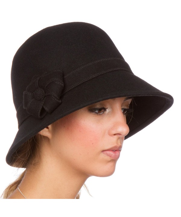 Sakkas Molly Vintage Style Wool Cloche Hat - Black - CC11GBXKJ9T