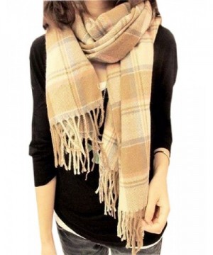 Xinliya Cashmere Large Chequered Plaid Checked Tartan Scarf Wrap Shawl - Beige - CN11R7UXY97