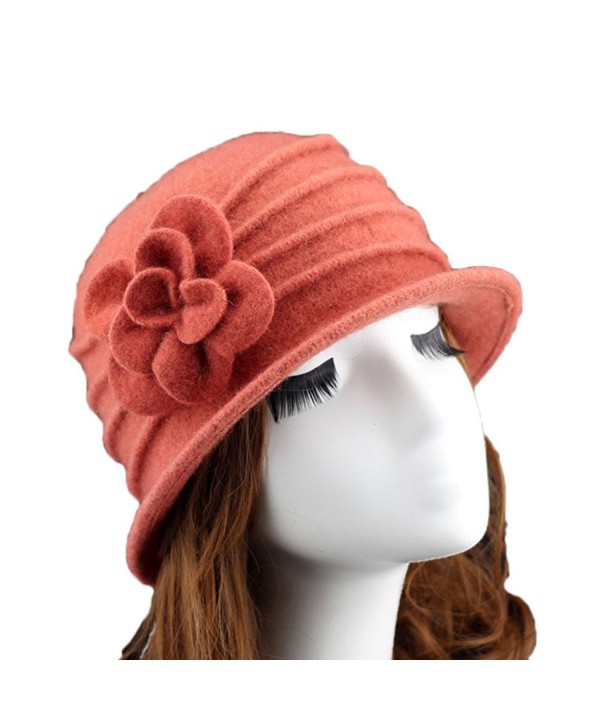 Ealafee Women 100% Wool Solid Color Round Top Cloche Beret Butterfly Fedora Hats - Orange - CC186WZ2L0T