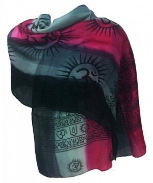 100% Pure Silk Indian Printed Om Mantra Scarf Hand Dyed - Pink/Grey - C211UFEY1ZX