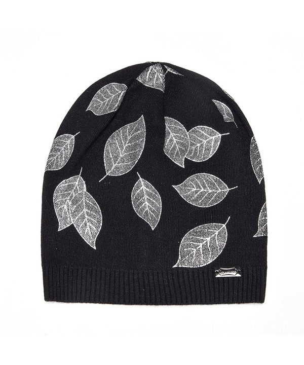 LADYBRO Slouchy Beanie Winter Black Silver - Black-silver Leaf - CX187R6OELN