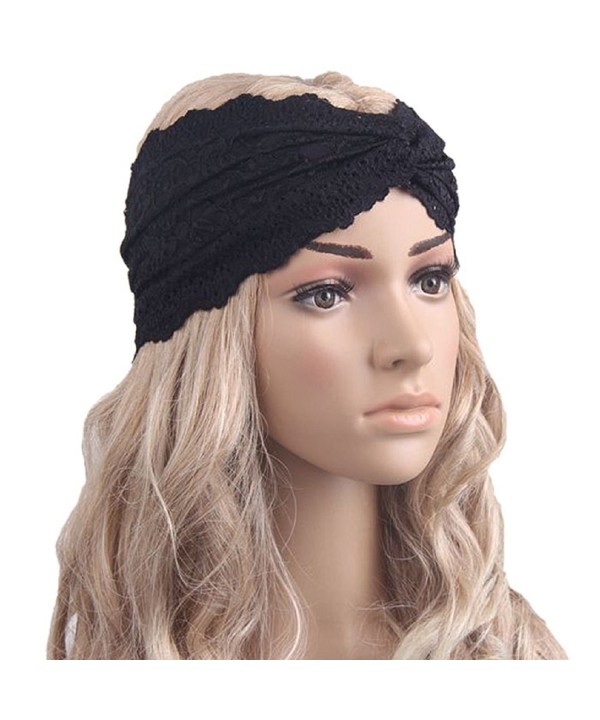 TOPUNDER Women Headwear Twist Sport Yoga Lace Headband Turban Headscarf Wrap - Black - CR12L26ZXJZ