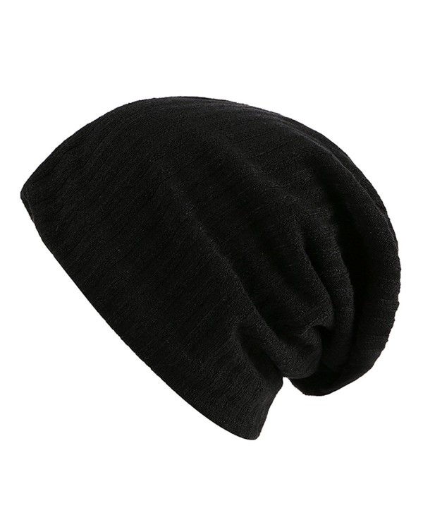 Century Star Mens Winter Basic Baggy Knit Hip-Pop Skull Caps Soft Warm Sports Slouchy Beanie Hats - Simple Black - C6185O5QOX9