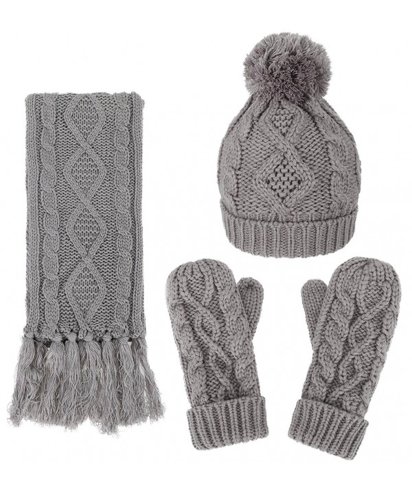 ANDORRA 3 in 1 Women Soft Warm Thick Cable Knitted Hat Scarf & Gloves Winter Set - Gray - CR12MDU5191