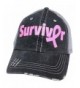 Loaded Lids Women's Survivor Pink Ribbon Distressed Bling Baseball Cap - Grey/Pink - C4185MS6M4W