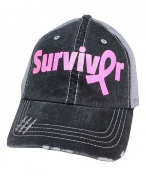 Loaded Lids Women's Survivor Pink Ribbon Distressed Bling Baseball Cap - Grey/Pink - C4185MS6M4W
