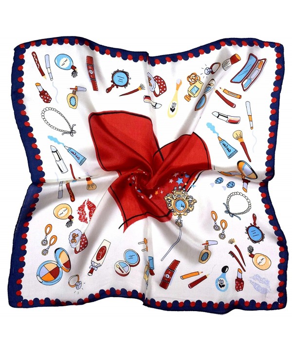 Red Blue Heart Makeup Printed Small Fine Silk Square Scarf - C912NDXBMKZ