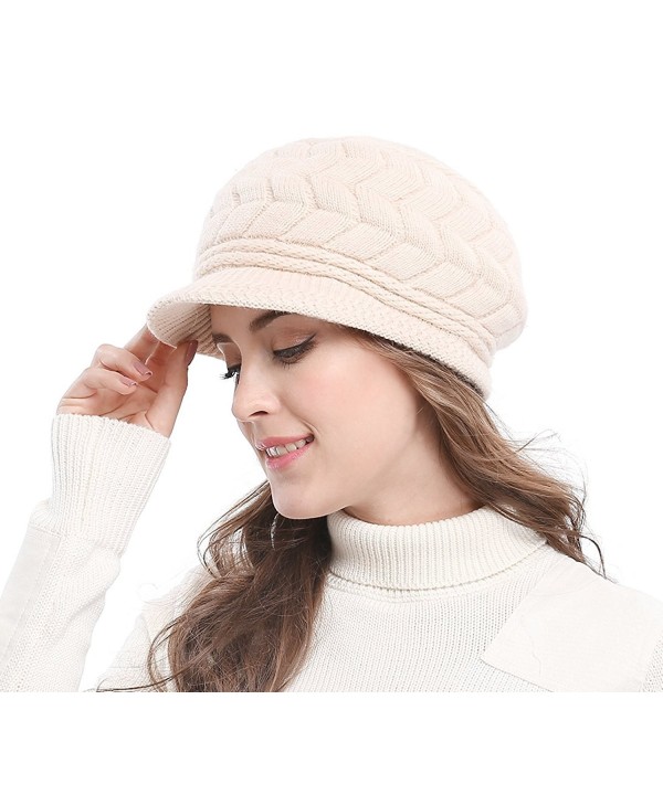 Bellady Women's Lady's Winter Knit Thick Warm Hats Beanie Hat Ski Caps With Visor - Beige - C01286W4AXH