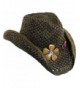 Dorfman Pacific Womens Paper Western Hat w/ Wood Flowers & Tail Feathers - Brown - CT119LNEOYH