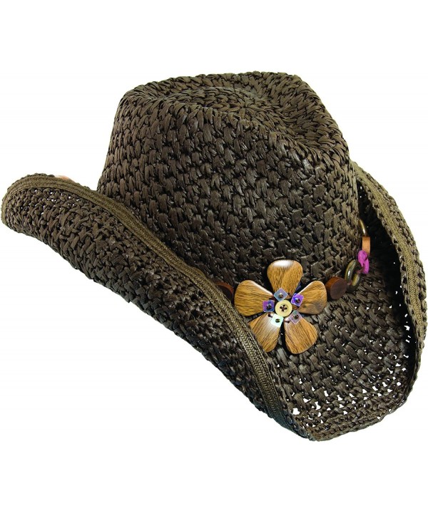 Dorfman Pacific Womens Paper Western Hat w/ Wood Flowers & Tail Feathers - Brown - CT119LNEOYH