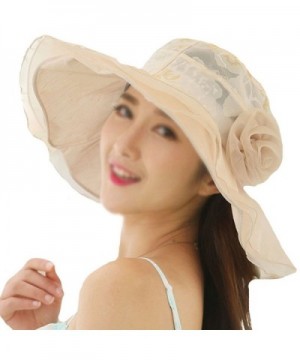 Monique Women Flower Lace Floppy Hat Wide Brim Sun UV Protection Sunhat Sun Hat Sun Visor - Beige - CY182RYEZ39