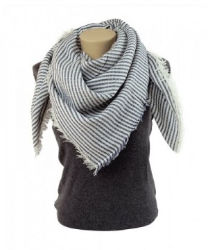 Winter Fashion Scarves for Women: Classic Blanket Shawl Wrap by MIMOSITO - Blue Stripes - C11873YR68A