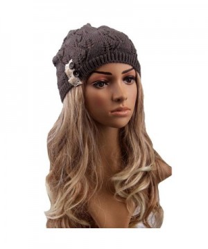 Womens Fashion Lightweight Cutout Crochet Knit Beret Beanie Hat with Side Button - Brown - CX12HGTUIZB