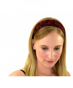 Skinny Headband Delicate Red Leaves Over Black Soft Boho Running Headwrap Womens - CY1148VTQX1