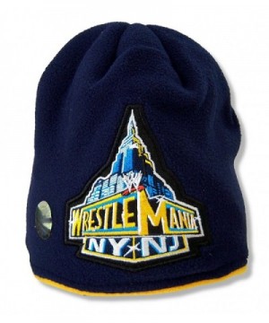 Adult WWE Wrestling Wrestlemania Navy Blue Fleece Beanie Hat - CZ11GEZ1UJH