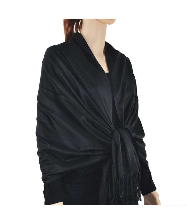 Paskmlna Large Solid Color Pashmina Shawl Wrap Scarf 80" X 27" - Black1 - C312I75FPUV