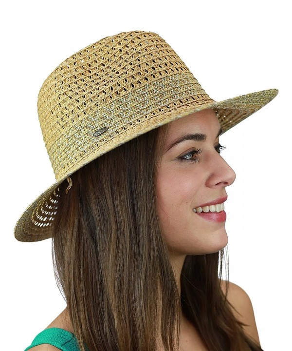 C.C Women's Multicolored Open Weaved Panama Fedora Summer Sun Hat - Olive Mix - CJ17YSQY78E