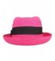 Women Vintage Cat Ear Bowler Straw Hat Sun Summer Beach Roll-up Bowknot Cap Hat - Rose - C312DOGXDRF