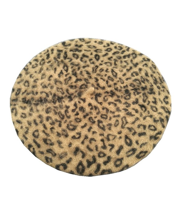 Joyhy Women's Leopard Fluffy Classic French Style Beret Beanie Hat - Camel2 - CB12LCPLATR