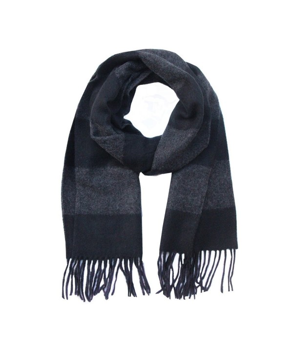Saferin Men Women Winter Plaid Soft Elegant Cashmere Feel Wrap Scarf - 17-1 Black Grey Stripe - CO1867SQUOD